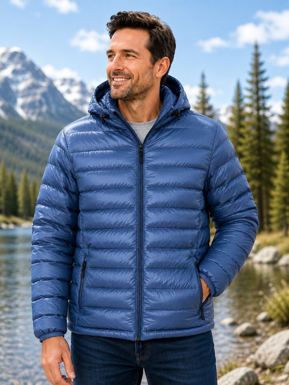32 Degrees Heat Men's Hooded Packable Puffer Jacket XXL Blue Lightweight Insulat